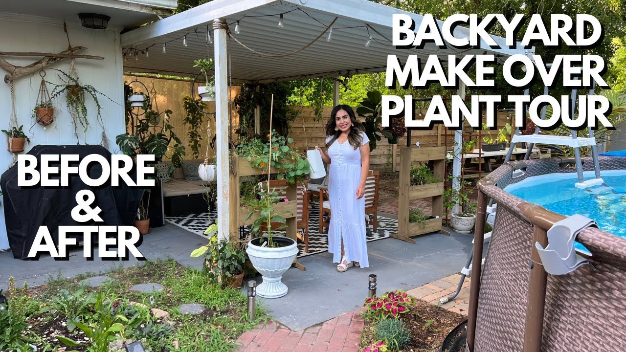 MAKING MY BACKYARD INTO A RELAXING OASIS! 😀PLANT TOUR/ BEFORE & AFTER😲ANTI-ANXIETY