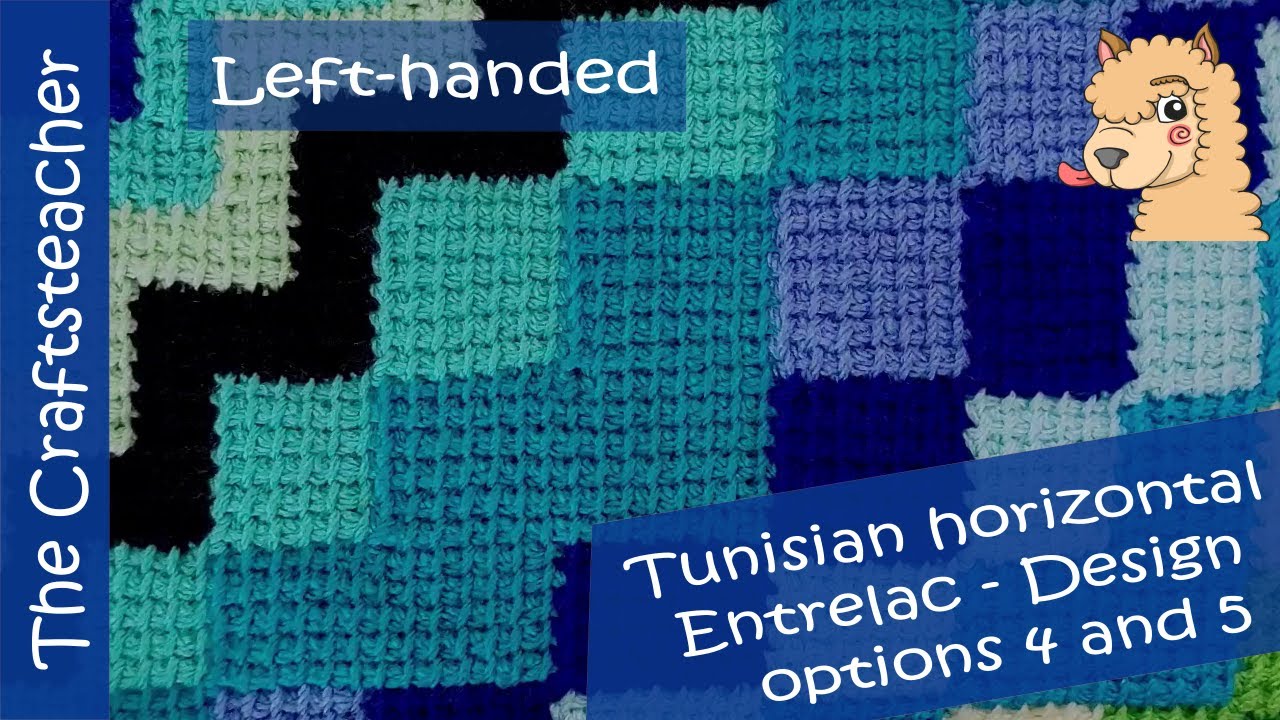 Tunisian entrelac crochet  (left-handed), design variations 4 and 5, horizontal version