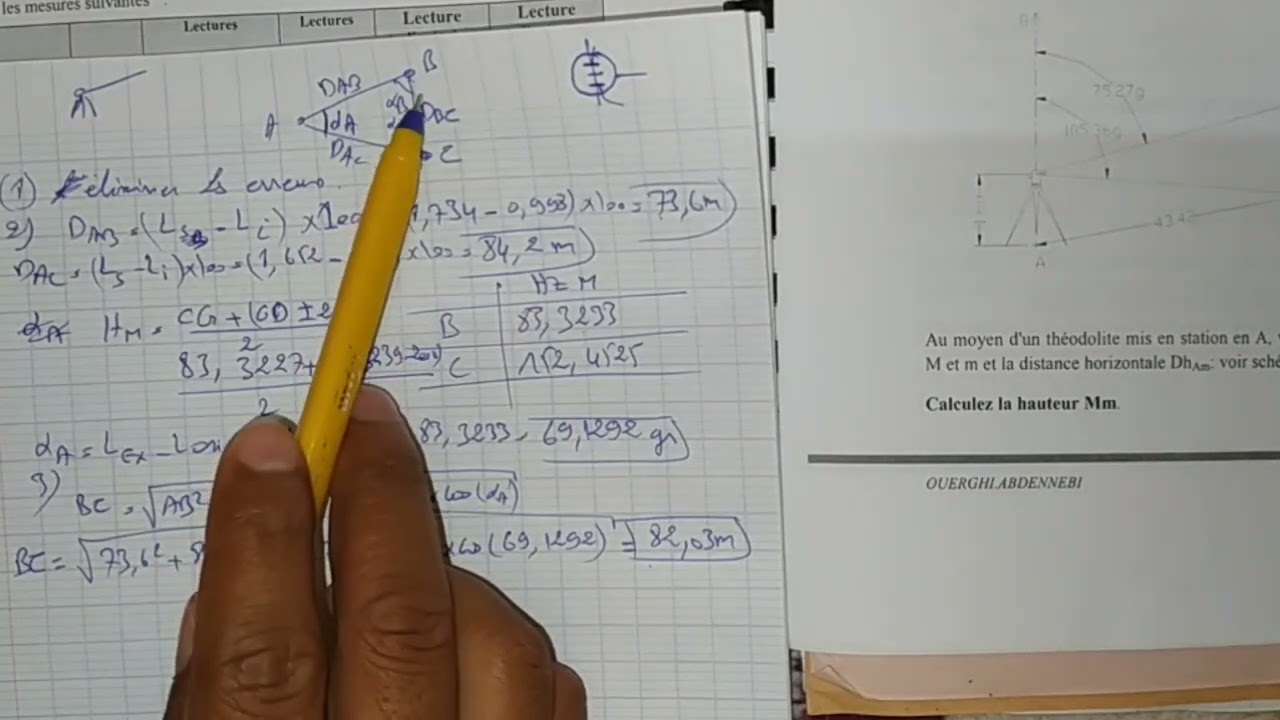 calcul de surface d'un triangle levé par double retournement