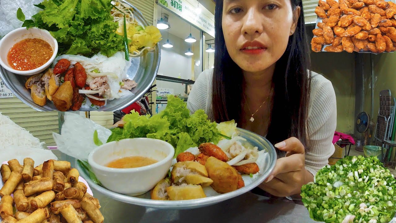 Have you Ever Eaten This Breakfast - Taro Spring Roll, Grilled Pork Meat With Vermicelli Rice Noodle