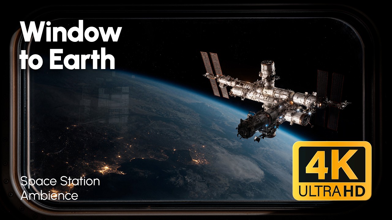 Space Station Window View of Earth | City Lights from Orbit & White Noise Ambience (4K)