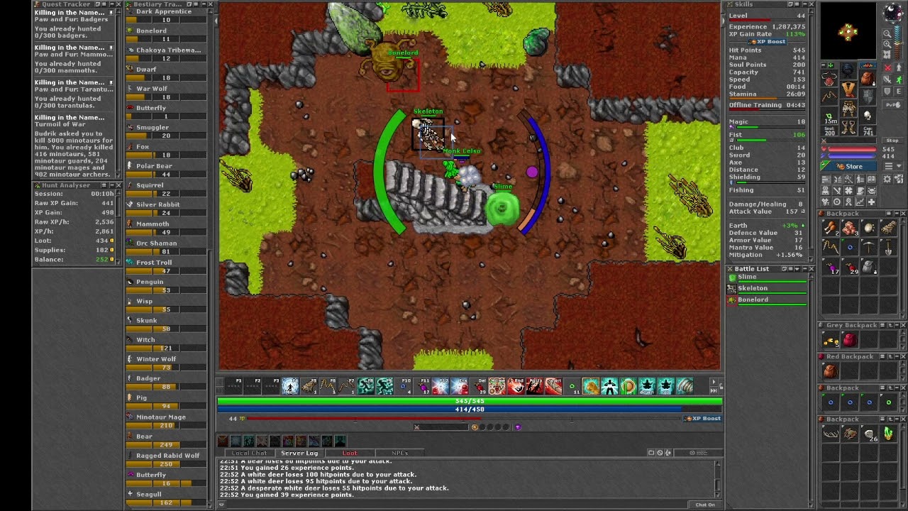 Tibia Monk 44 - Fist 83 - Charm 312: Bestiary - Cave Hunter and Poacher
