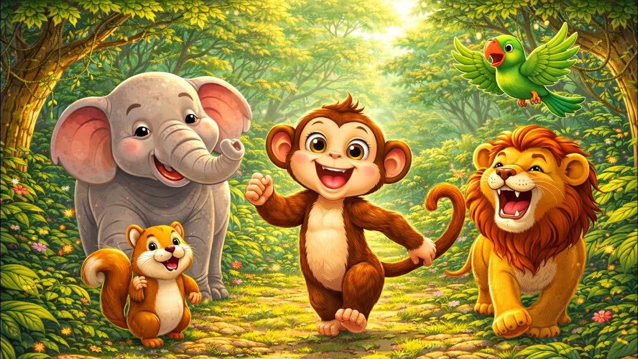 Jungle Animals Poem  | Cute Monkey & Friends | Kids Rhymes in Hindi | Fun Learning Video