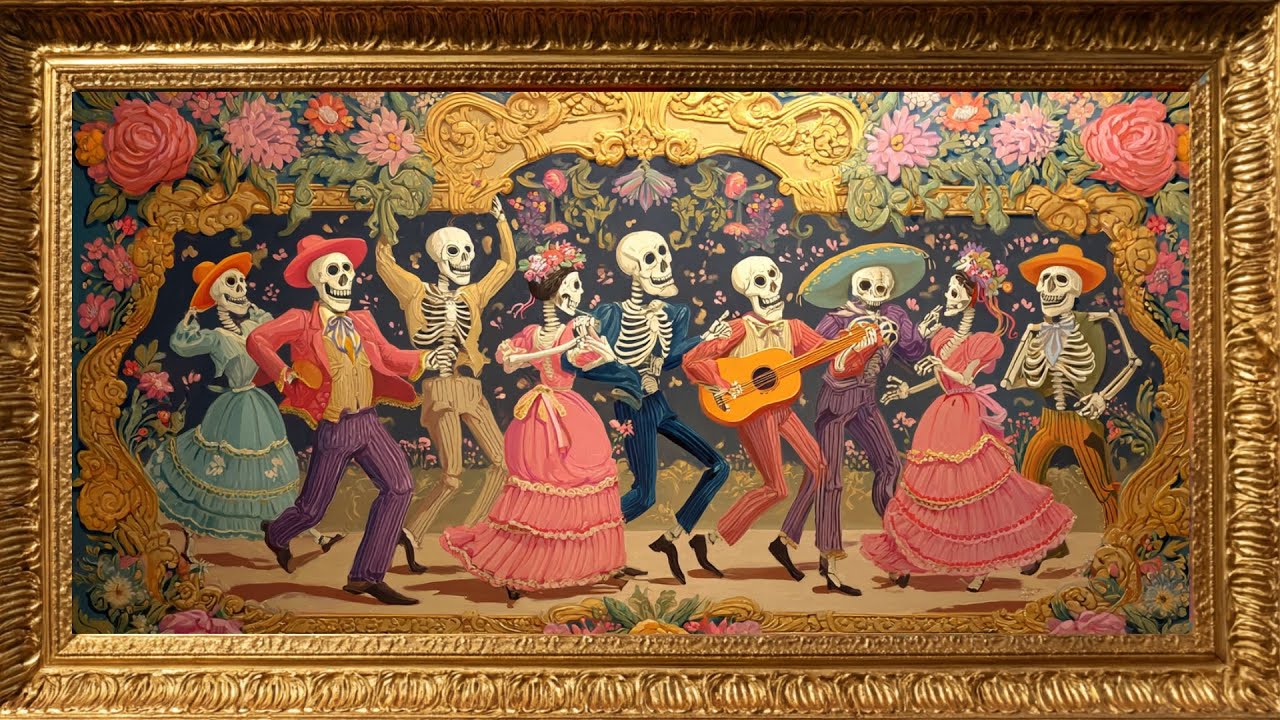 💀🌸 Day of the Dead Elegance | 4K Gold-Framed TV Art Screensaver ✨🎨