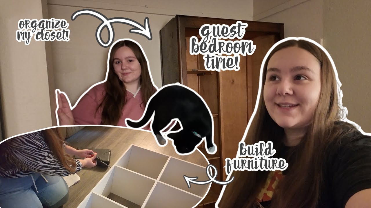 moving vlog 03 | cleaning out my closet, setting up the guest bedroom, and building furniture