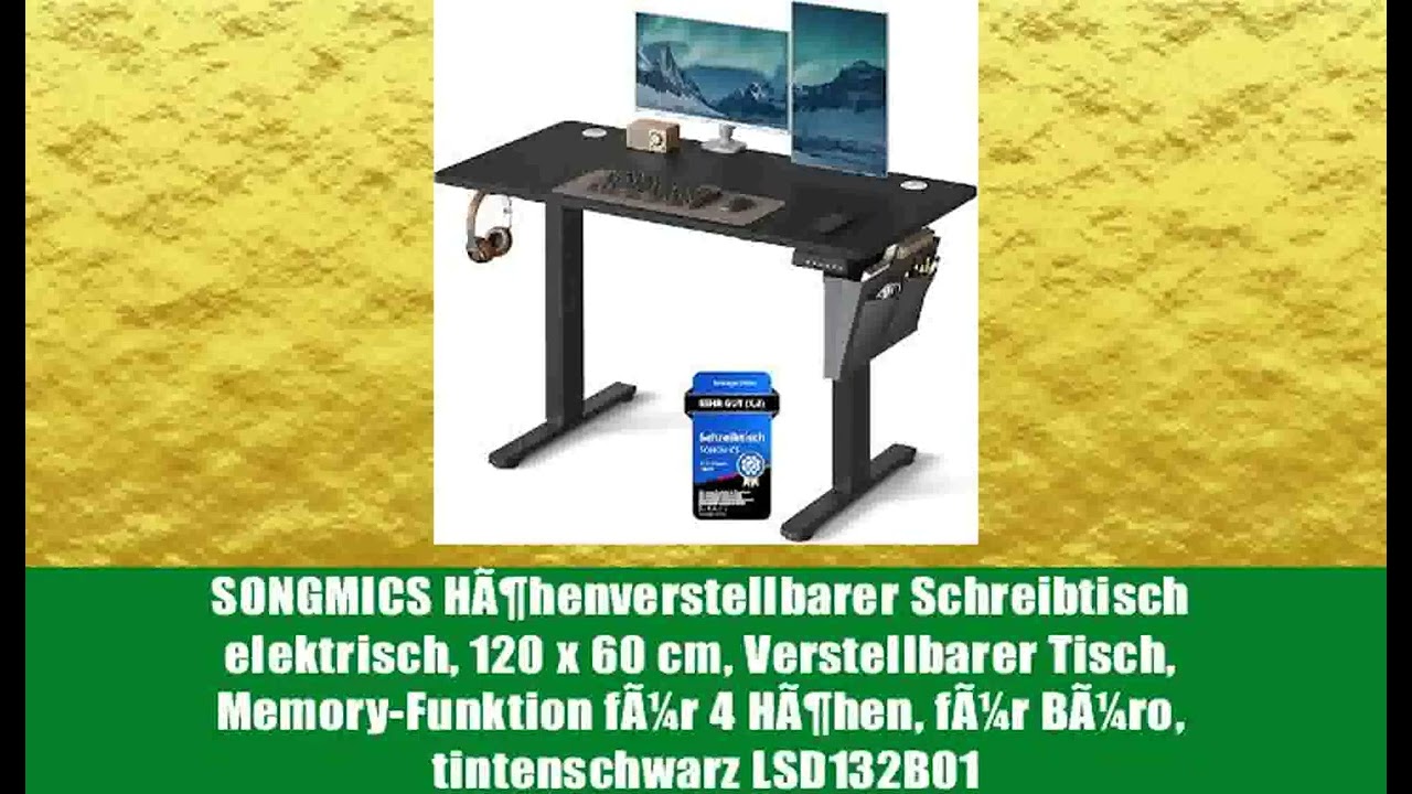 SONGMICS HÃ¶henverstellbarer Schreibtisch elektrisch, 120 x 60 cm, Verstellbarer Tisch,