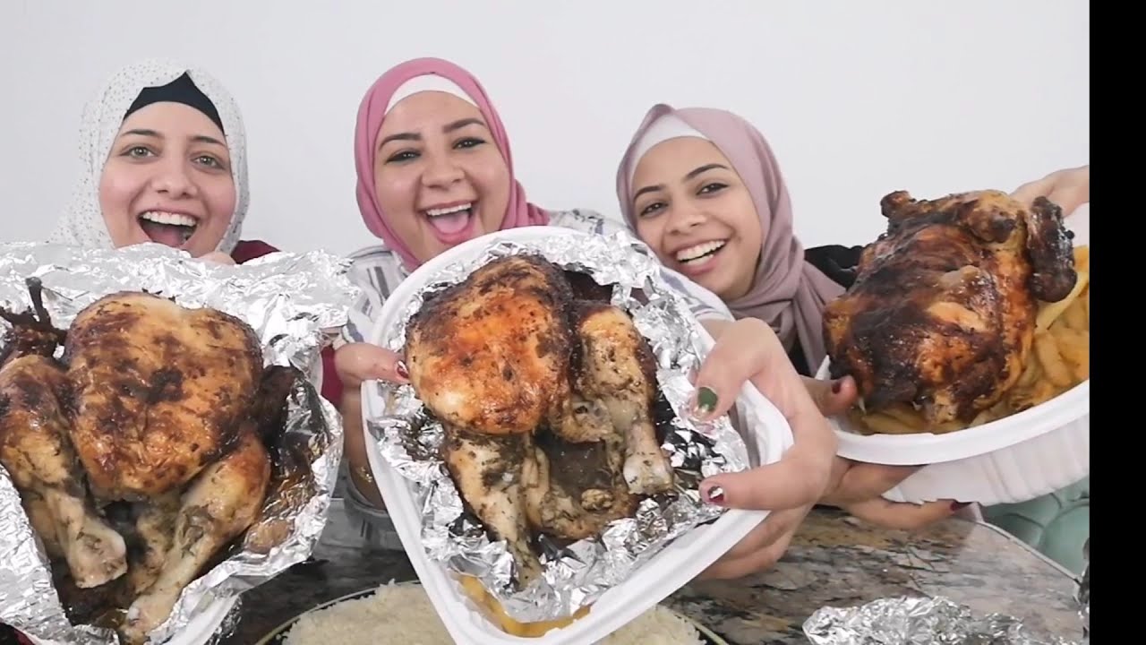 تحدي اكل 3 فرخات مشويين بوزن 6 كيلو مع بطاطس مقليه ورز ابيض