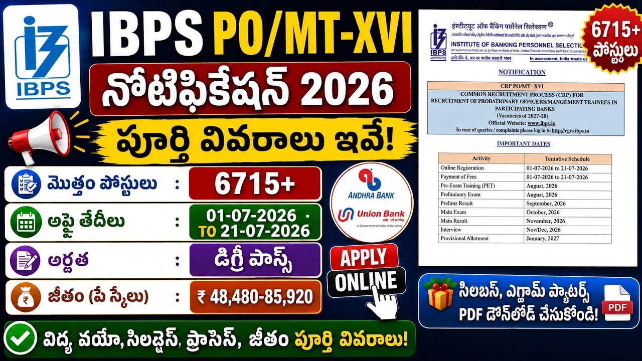 Union Bank LO Job Vacancies వచ్చాయి 😱 IBPS PO Notification Telugu