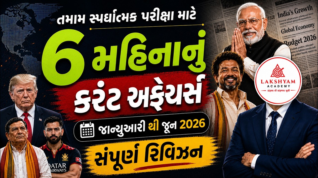 Last 6 Months Current Affairs 2026 in Gujarati | January to June Current Affairs 2026 Important MCQs