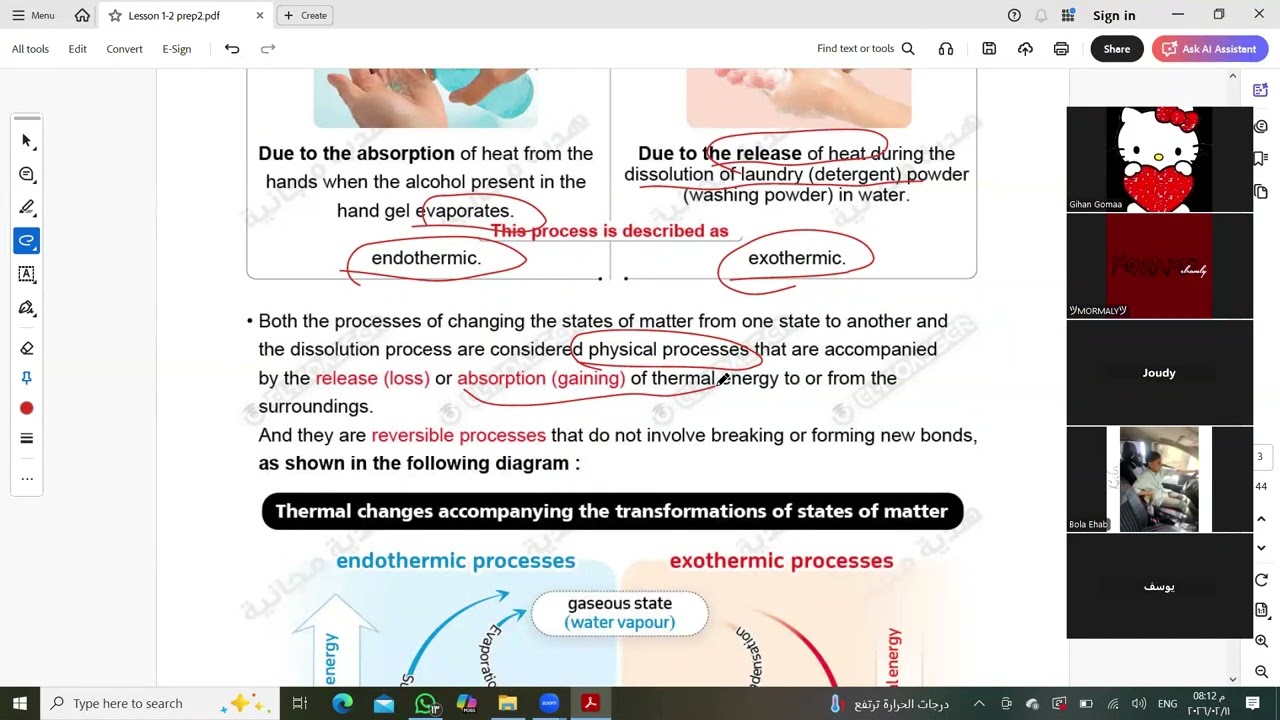 thermal change accompainying physical change