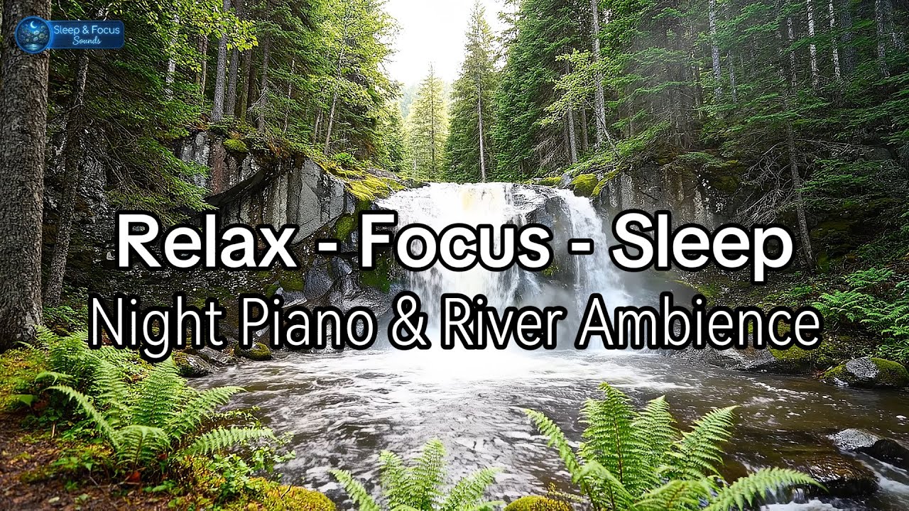 Night Piano & River Ambience | Peaceful White Noise for Sleep | Sleep & Focus Sounds