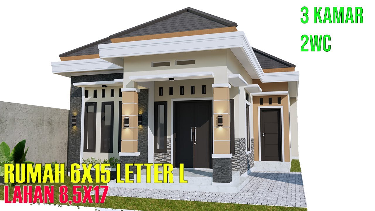 Desain Rumah 6x15 1 lantai minimalis modern lahan 8,5x17 3 kamar tidur HAQ DESAIN