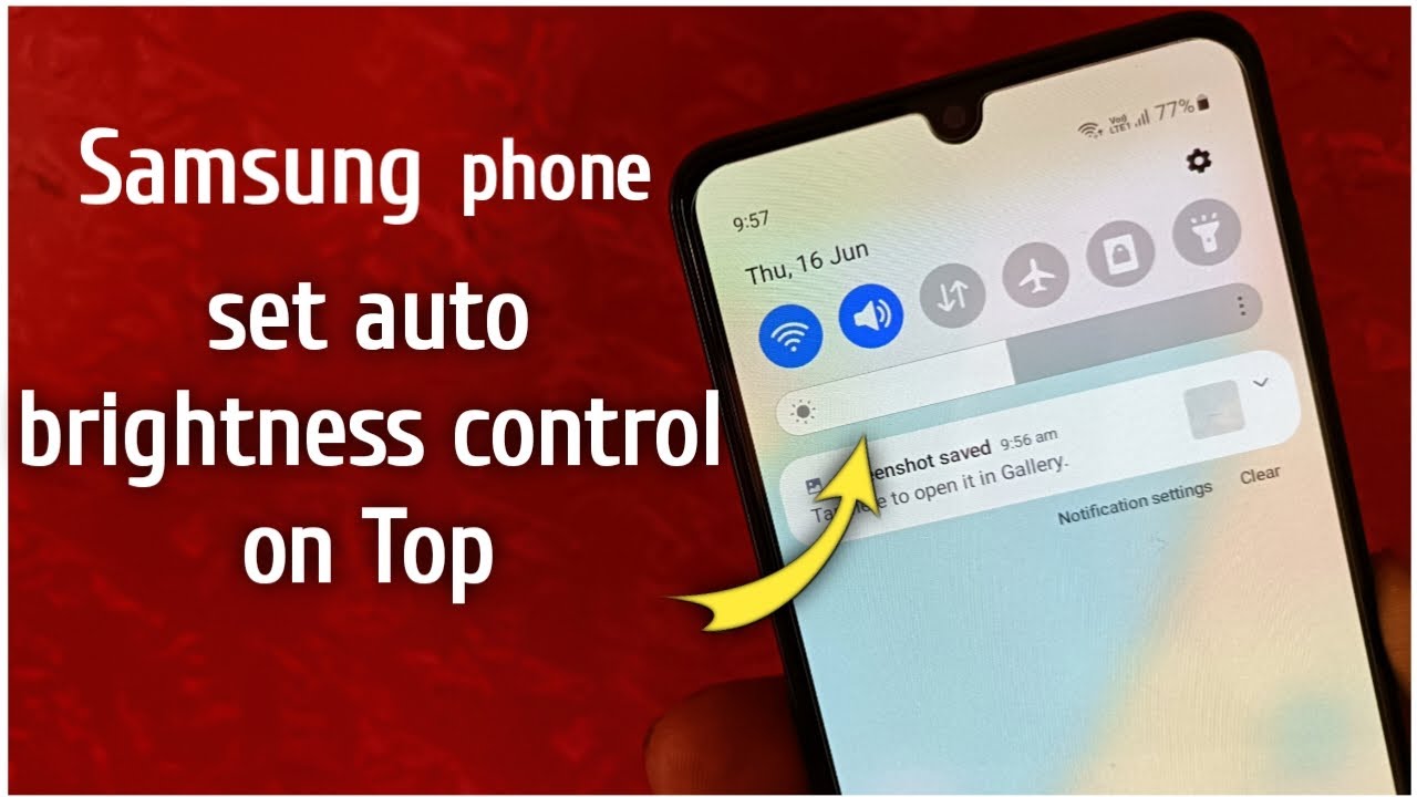 How to set auto brightness control on top of notification panel in Samsung phone