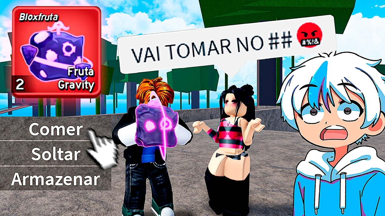 COMENDO FRUTA GRAVITY NA FRENTE DE GOLPISTAS NO BLOX FRUITS!