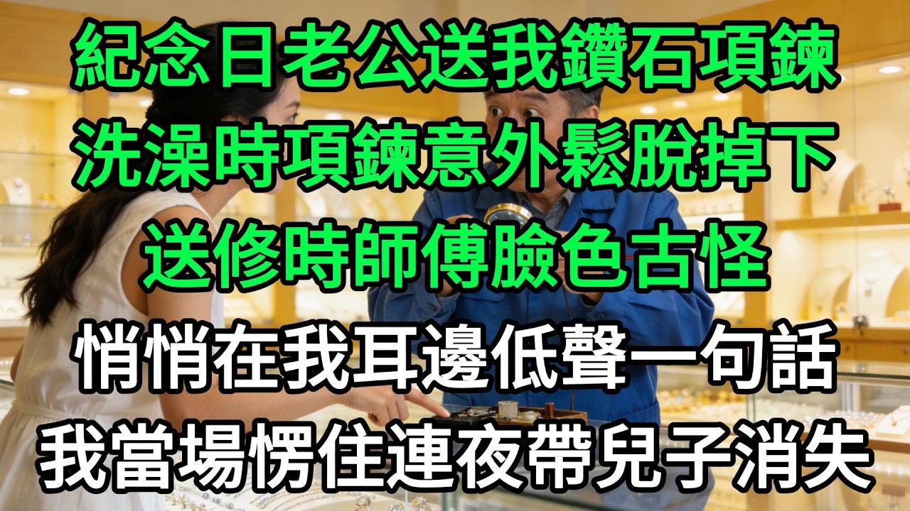 紀念日老公送我鑽石項鍊，洗澡時項鍊意外鬆脫掉下，送修時師傅臉色古怪，悄悄在我耳邊低聲一句話，我當場愣住連夜帶兒子消失#生活經驗#家庭情感