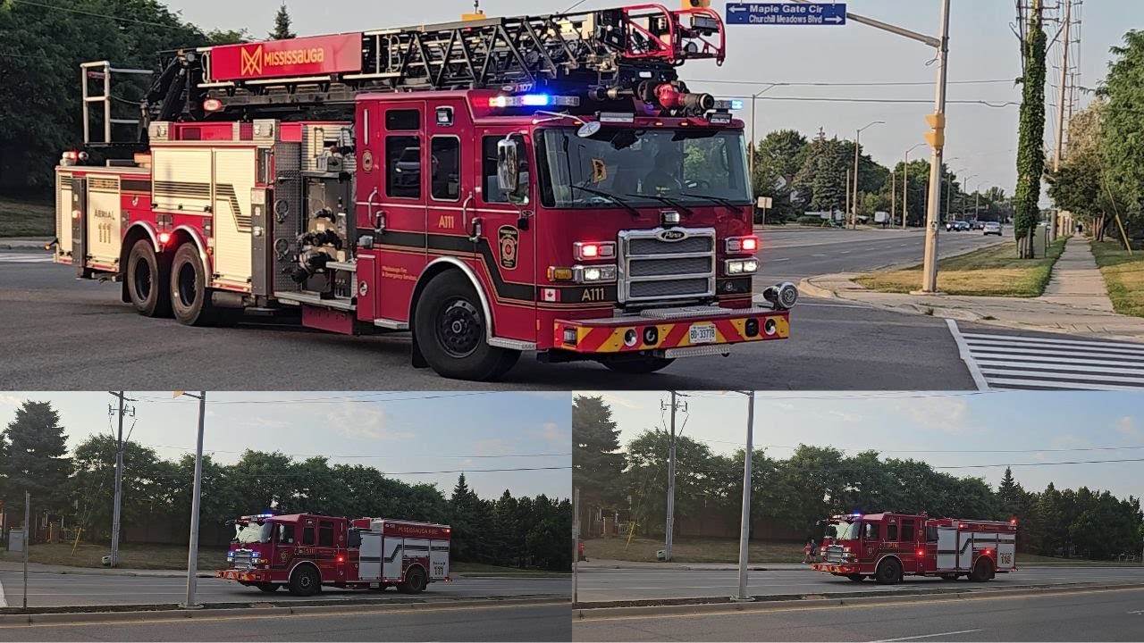 Mississauga Fire Pumper 125, Aerial 111, Squad 111, Pumper 118, Rescue 107 & Car 107 Responding