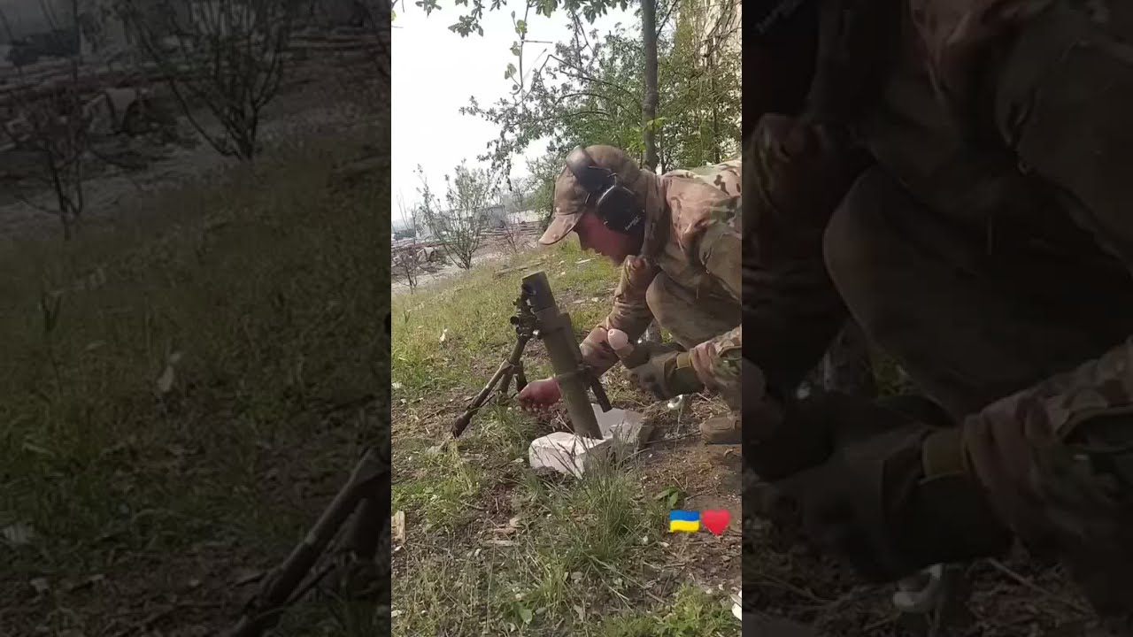 Tiny 60mm mortar KBA-118 (КБА-118) in use by ukrainian soldier: rate of 1 mortar shell in 10 seconds