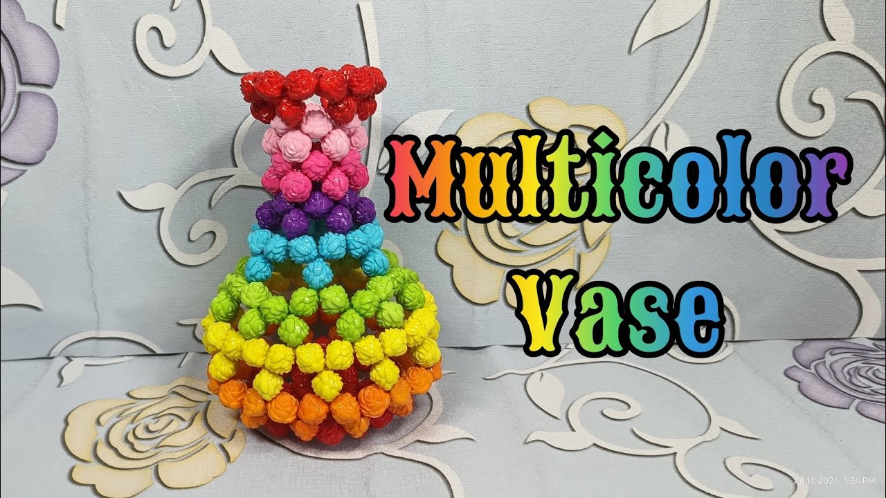 3D Rose Beaded Multicolor Vase by Bead Rose Sons