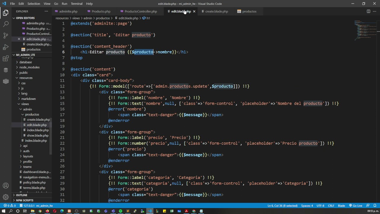 Como hacer un CRUD con Laravel 8 y AdminLTE parte 3