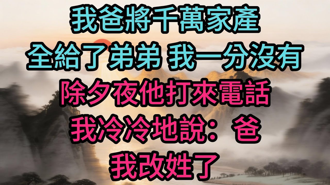 我爸將千萬家產全給了弟弟，我一分沒有，除夕夜他打來電話，我冷冷地說：爸，我改姓了