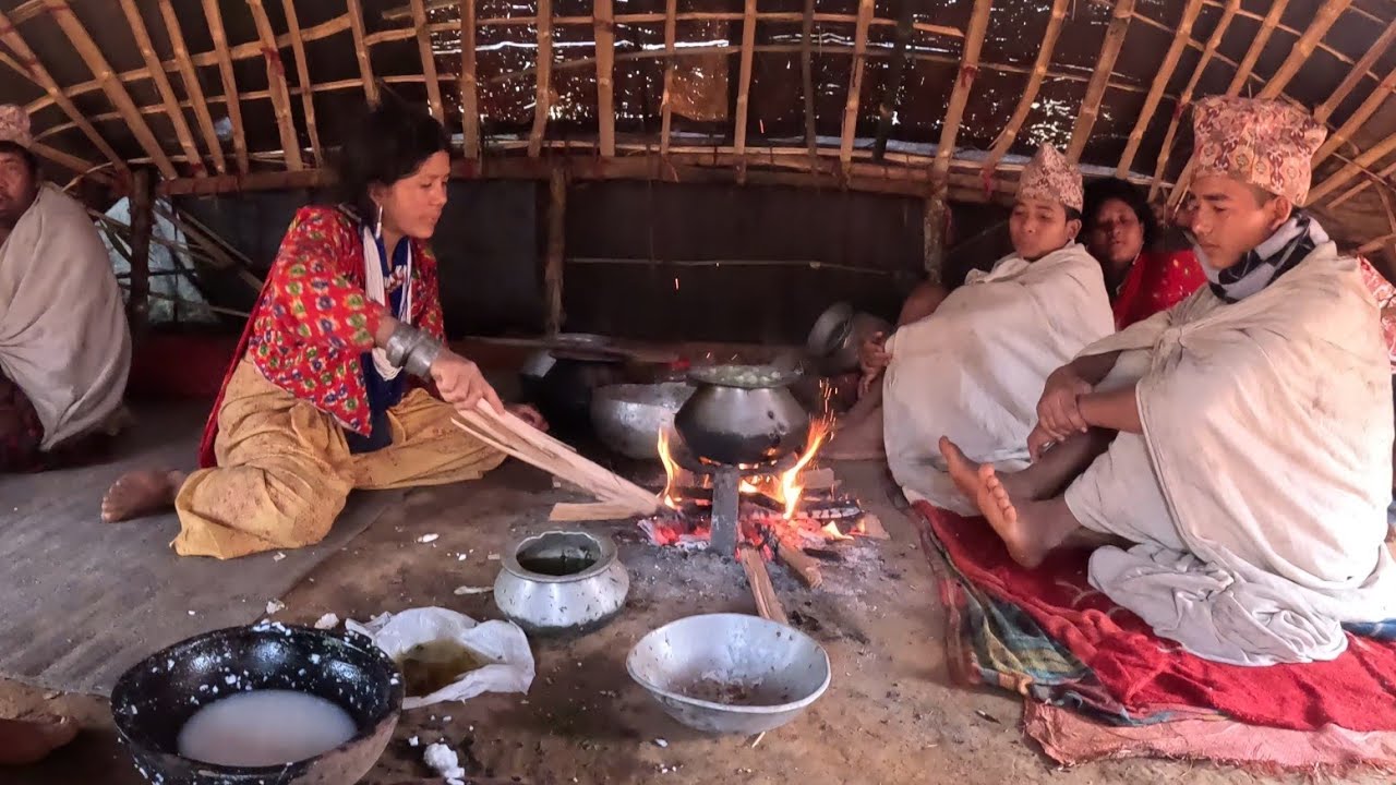 Real village life in himalayan village | Traditional shepherd food cooking in raute family |