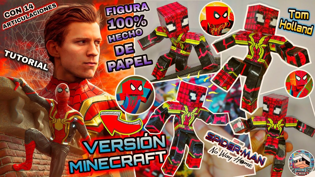 Como hacer a Spider-Man (hombre araña) de Tom Holland minecraft de papel articulado skin #papercraft