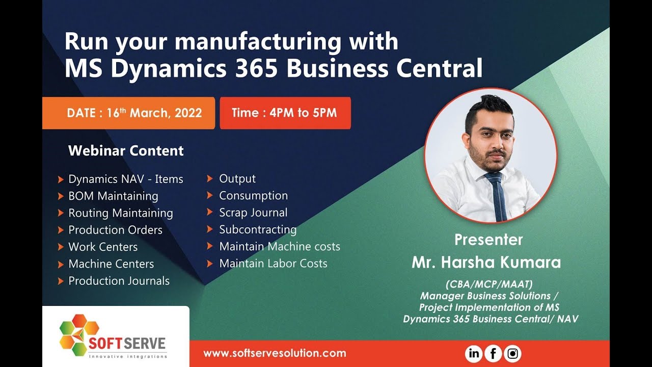 Webinar Microsoft Dynamics 365 Business Central ERP - Manufacturing