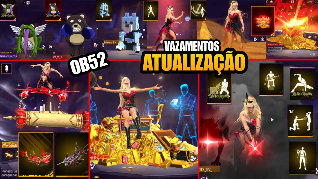 MOSTREI TUDO! ASADELTA, EMOTES, MOCHILAS, PRANCHAS E MAIS SKINS OB52 FREE FRE