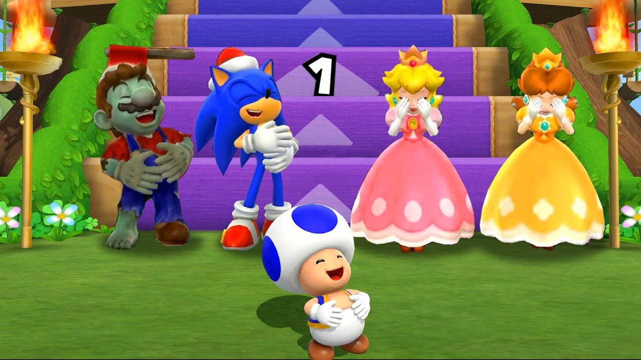 Mario Party 9 Step It Up - Mario Vs Sonic Vs Peach Vs Daisy (Master Difficulty)