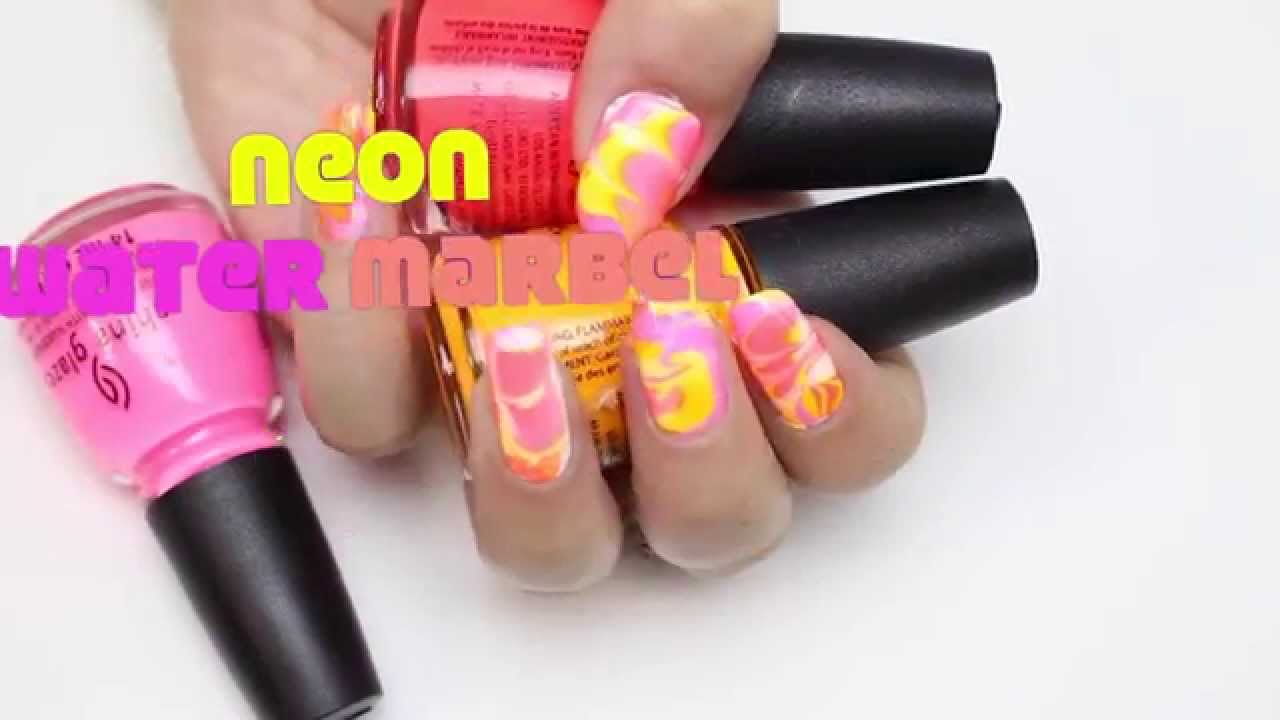 water marbeling with neon colors