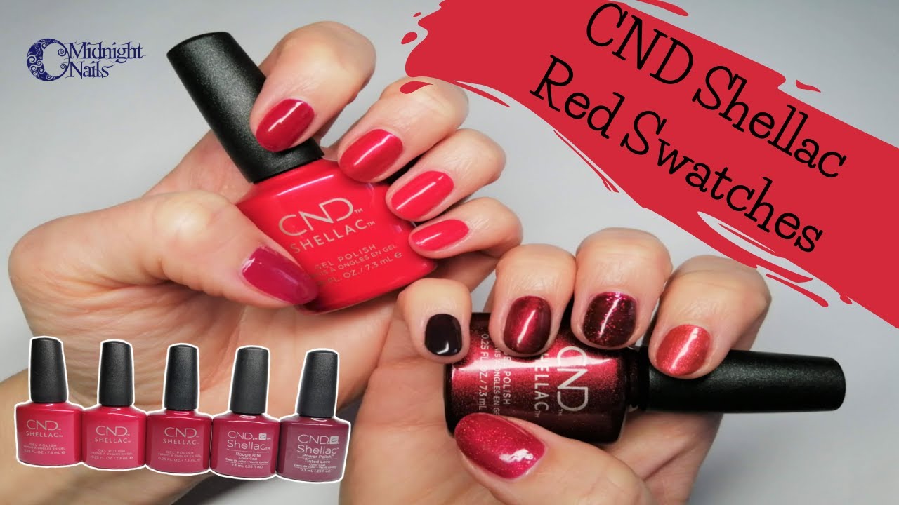 CND SHELLAC RED SWATCHES ON MY NATURAL NAILS | RED EXAMPLE COLOURS