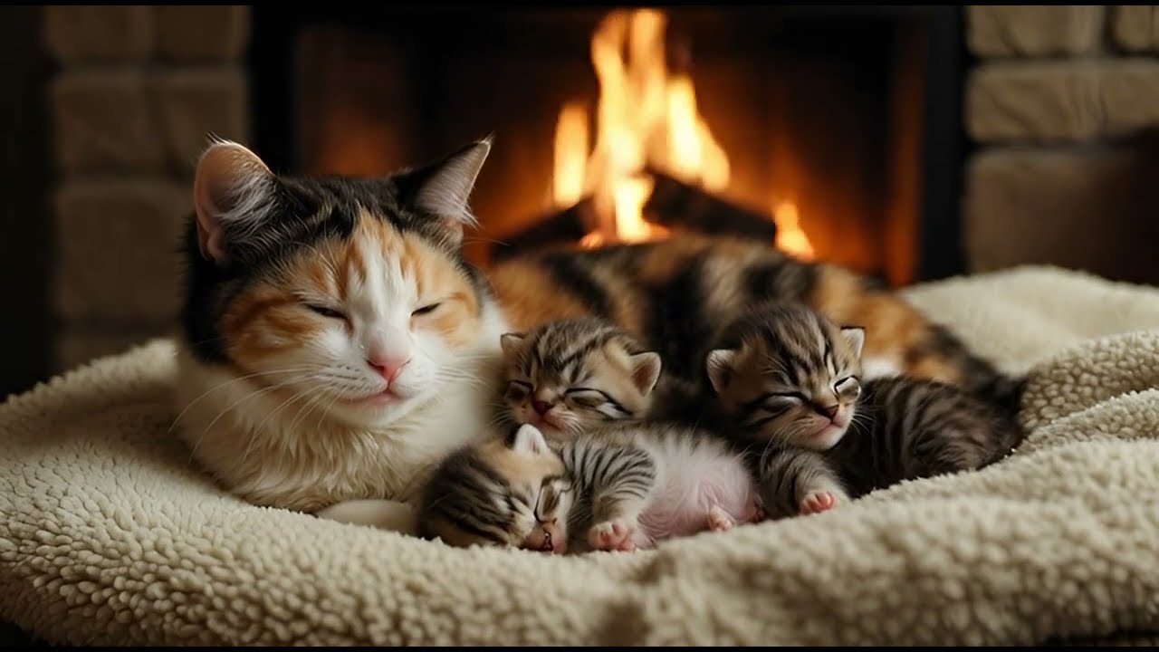 ASMR Sleeping Cats Purring by Fireplace 🔥🐈 Deep Sleep, Relaxation & Cozy Ambience 🐾