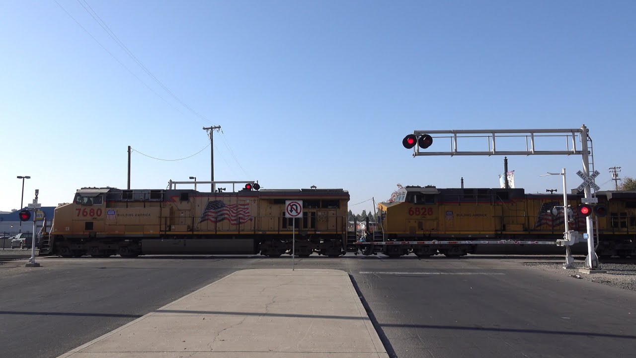 UP 7680 Grain Train South, E. Weber Ave. Railroad Crossing, Stockton CA