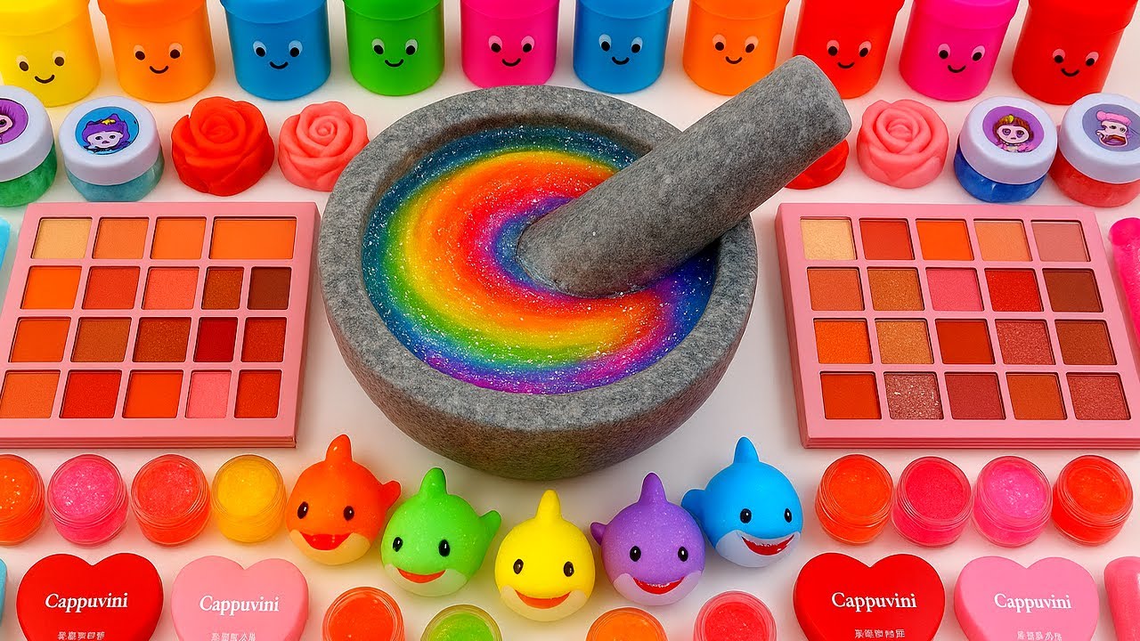 Satisfying Video  ASMR Slime | Making Rainbow Slime Mixing Makeup Stress Ball Lip Balm