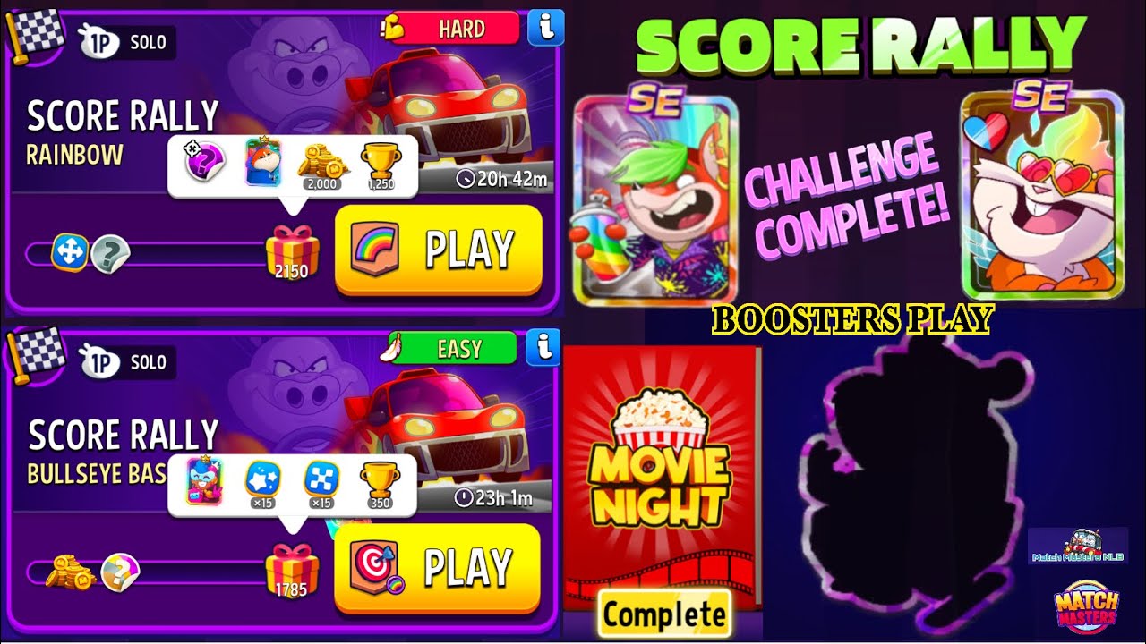 Play 2 Solo, Score Rally Rainbow HARD 2,150 /Bullseye Bash EASY 1,785 points Match Masters