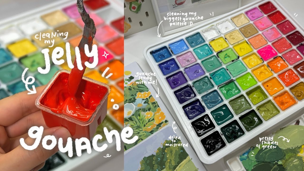 ASMR cleaning my jelly gouache palette and gouache study👩🏻&zwj;🎨🎨