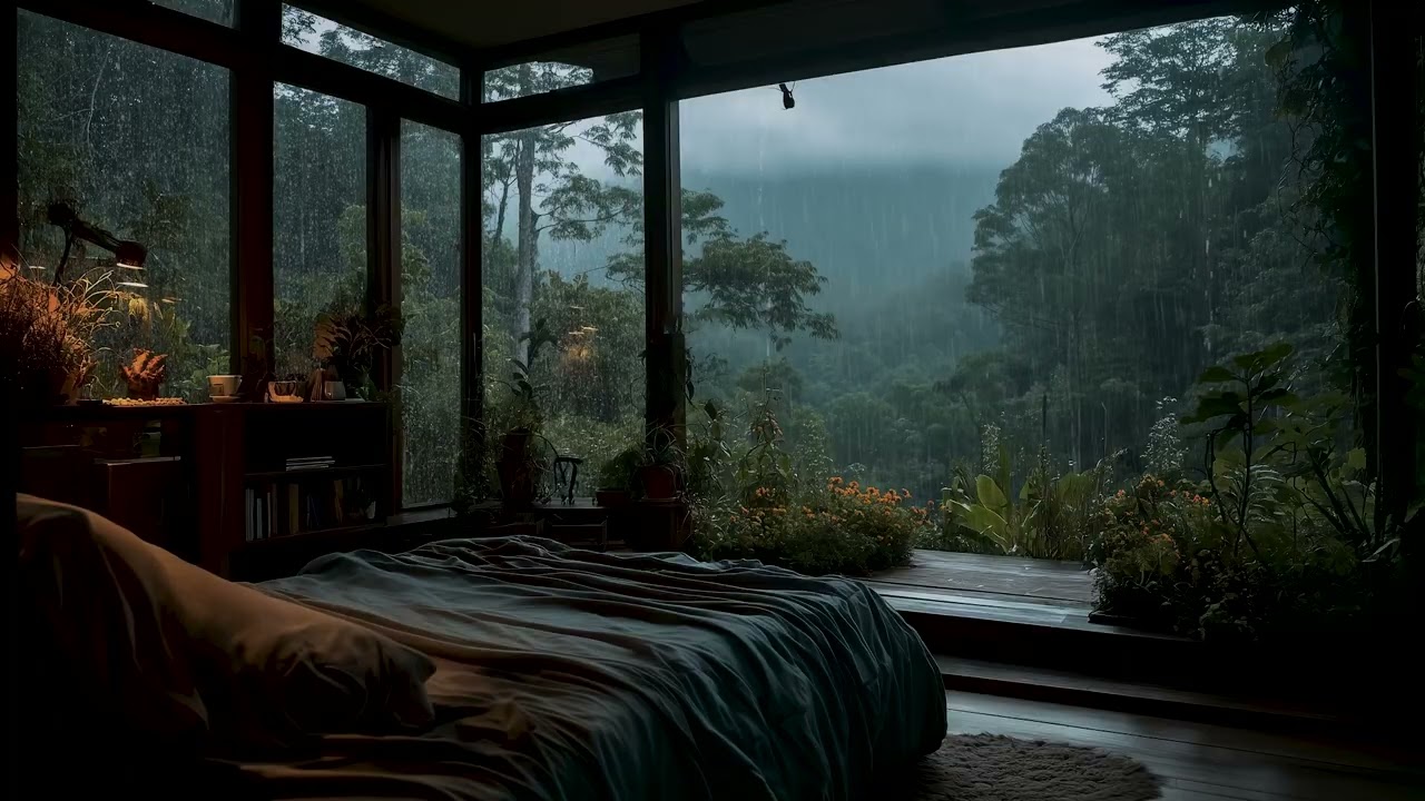 Heavy Rain on Corner Window 🌧️| Cozy Bedroom Sounds for Deep Sleep & Focus