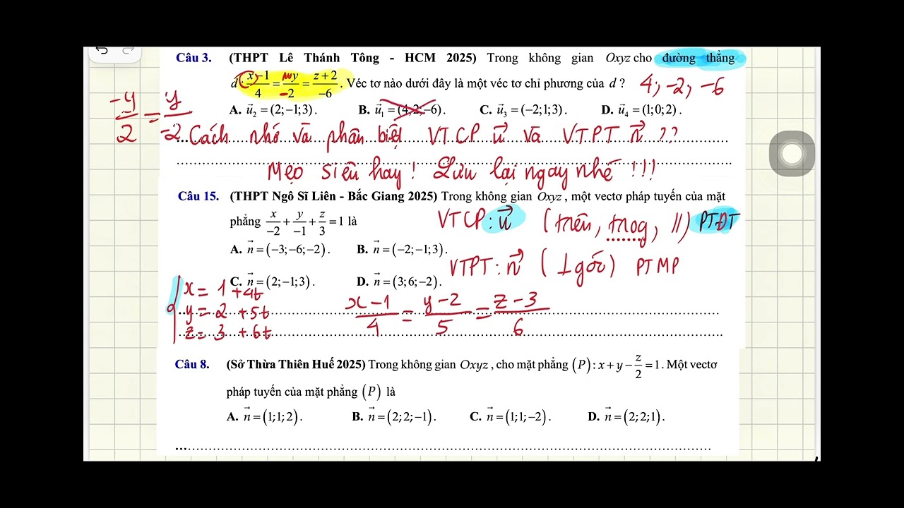 👉 Cách phân biệt vector chỉ phương và vector pháp tuyếnMẹo nhớ cực nhanh cho học sinh THPTÔn  hình