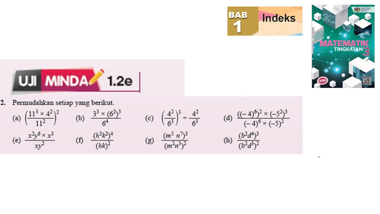 KSSM Matematik Tingkatan 3 Bab 1 indeks uji minda 1.2e no2 buku teks form 1 pt3