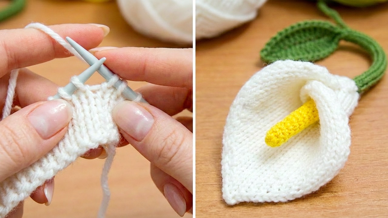 Knitted Cala Lily Flower Tutorial 29 Цветок калла спицами