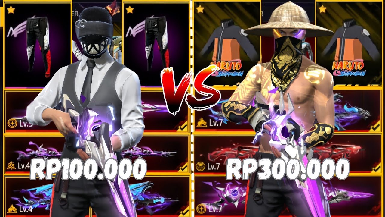 REVIEW AKUN FF HARGA 100.000 VS 300.000!! ADA EVOGUN MAXX🥶🔥