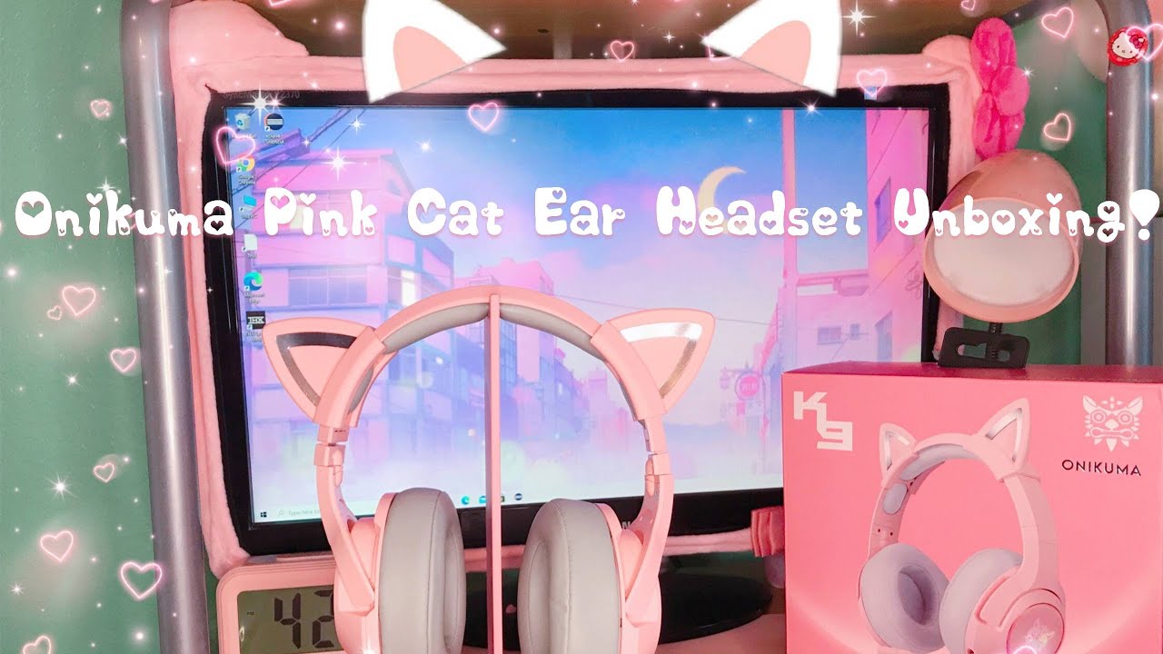 CUTE ONIKUMA K9 PINK CAT EAR GAMING HEADSET!!(Unboxing/Review)