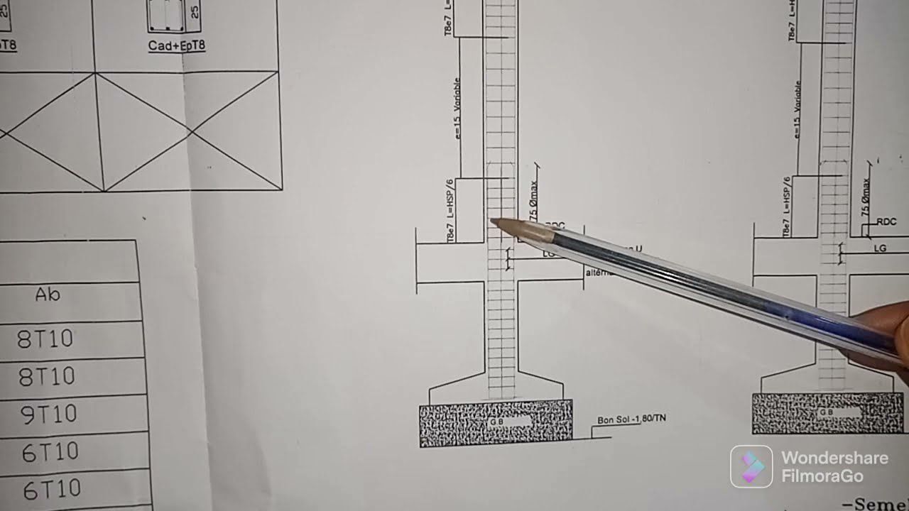 كيف تشرح le plan Type Semelle. Type Poteau