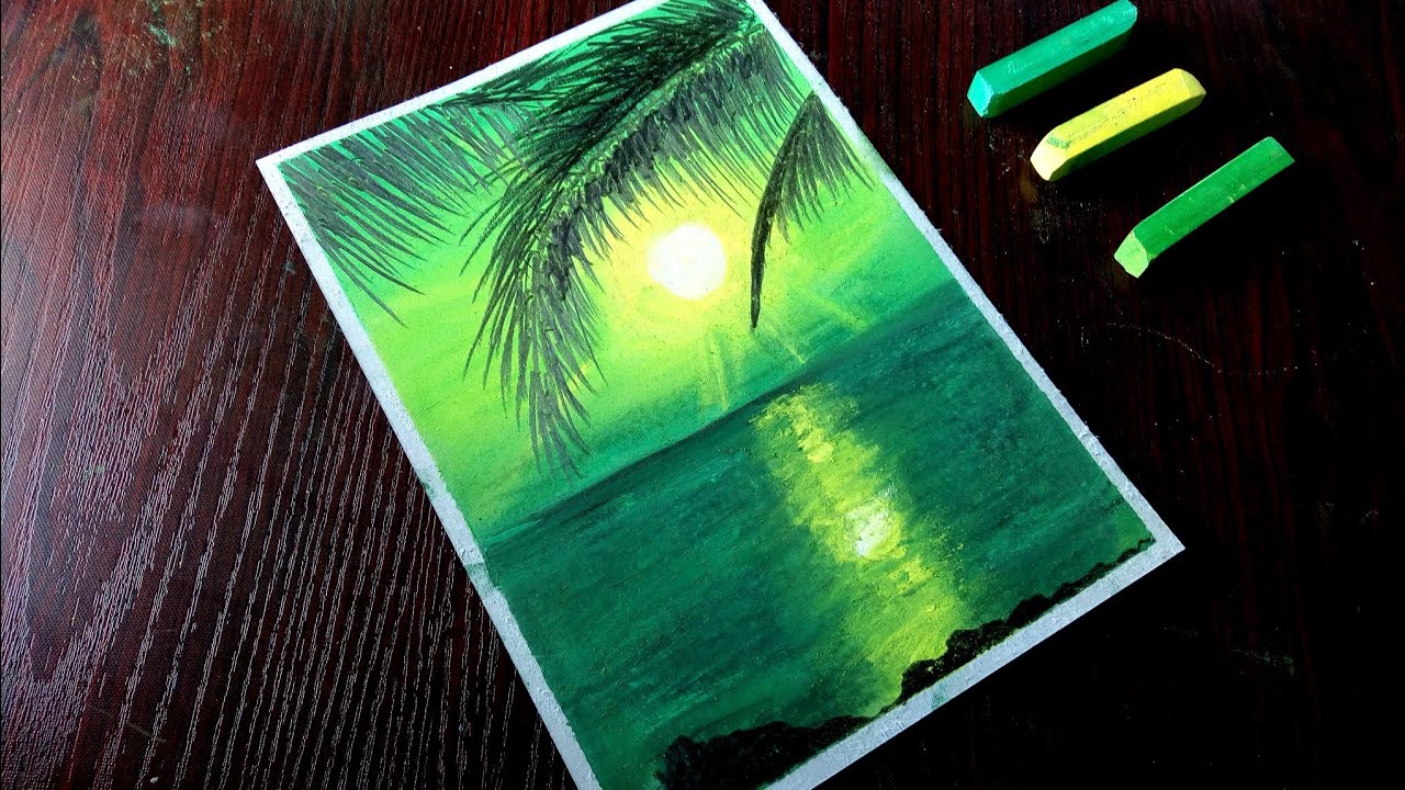 Green sunset Scenery Drawing with soft pastels for beginners step by step || soft pastel drawing