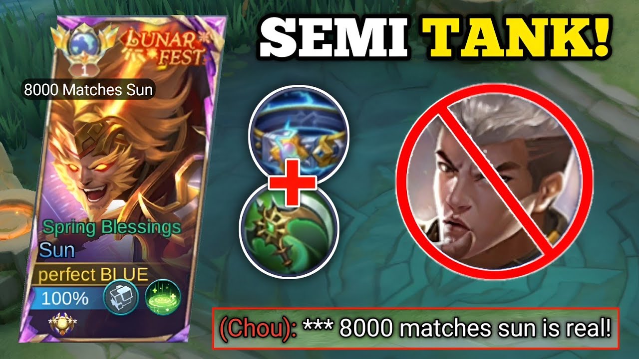 SEMI TANK SUN VS. CHOU!😱 (must try!💀) | SUN BEST BUILD AND EMBLEM -MLBB🔥