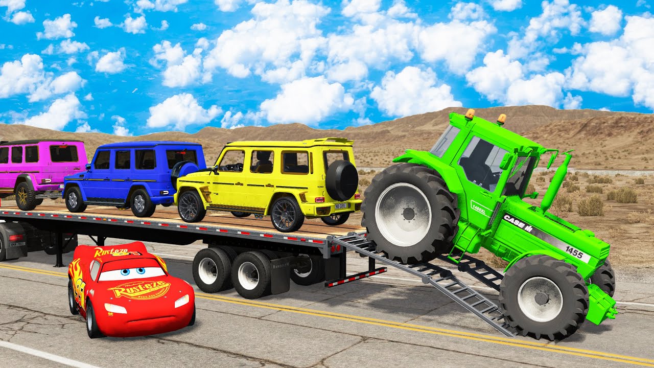 Flatbed Truck Mcqueen | Transportation with Truck - Pothole vs Car - BeamNG.Drive | BNG HIHO #8