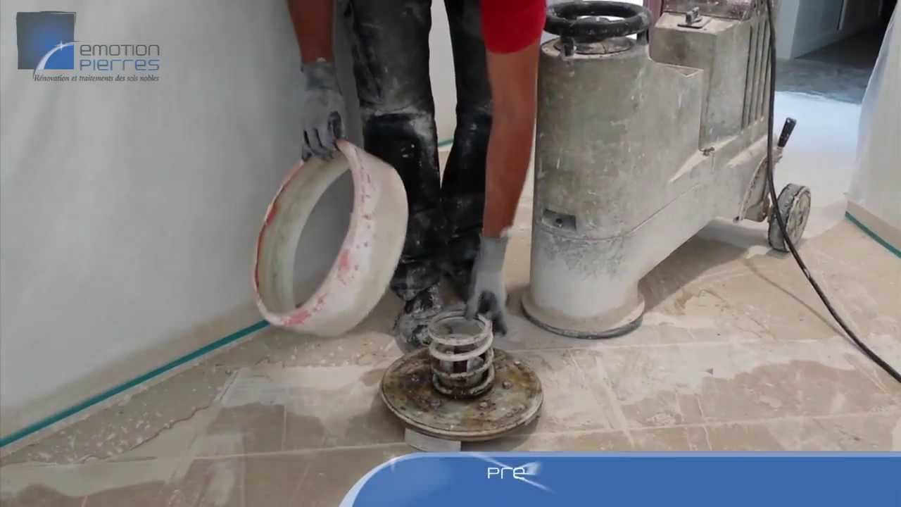 Rénovation par ébauche et ponçage d'un sol en pierre de Bourgogne