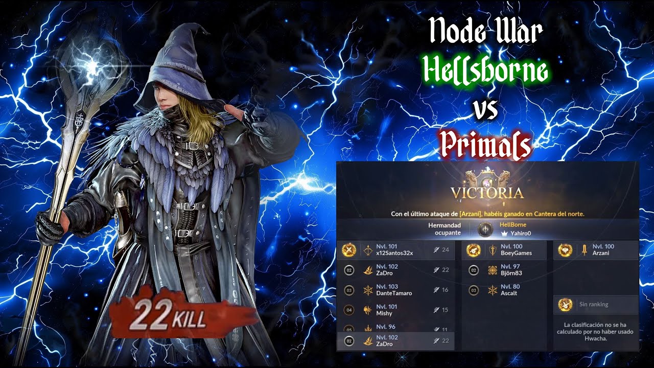 Black Desert Mobile - Node War Tier 1 - Hellsborne vs Primals - Wizard POV - 2024