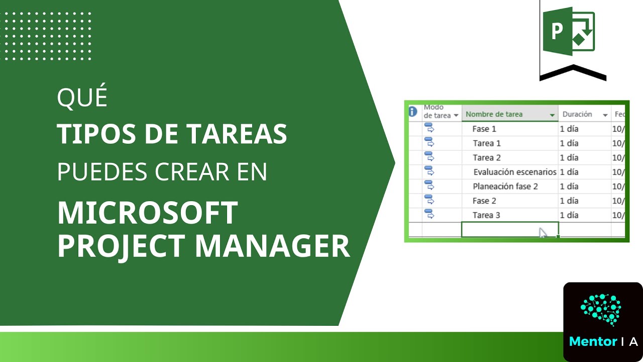 Tipos de Tareas en Microsoft Project Manager