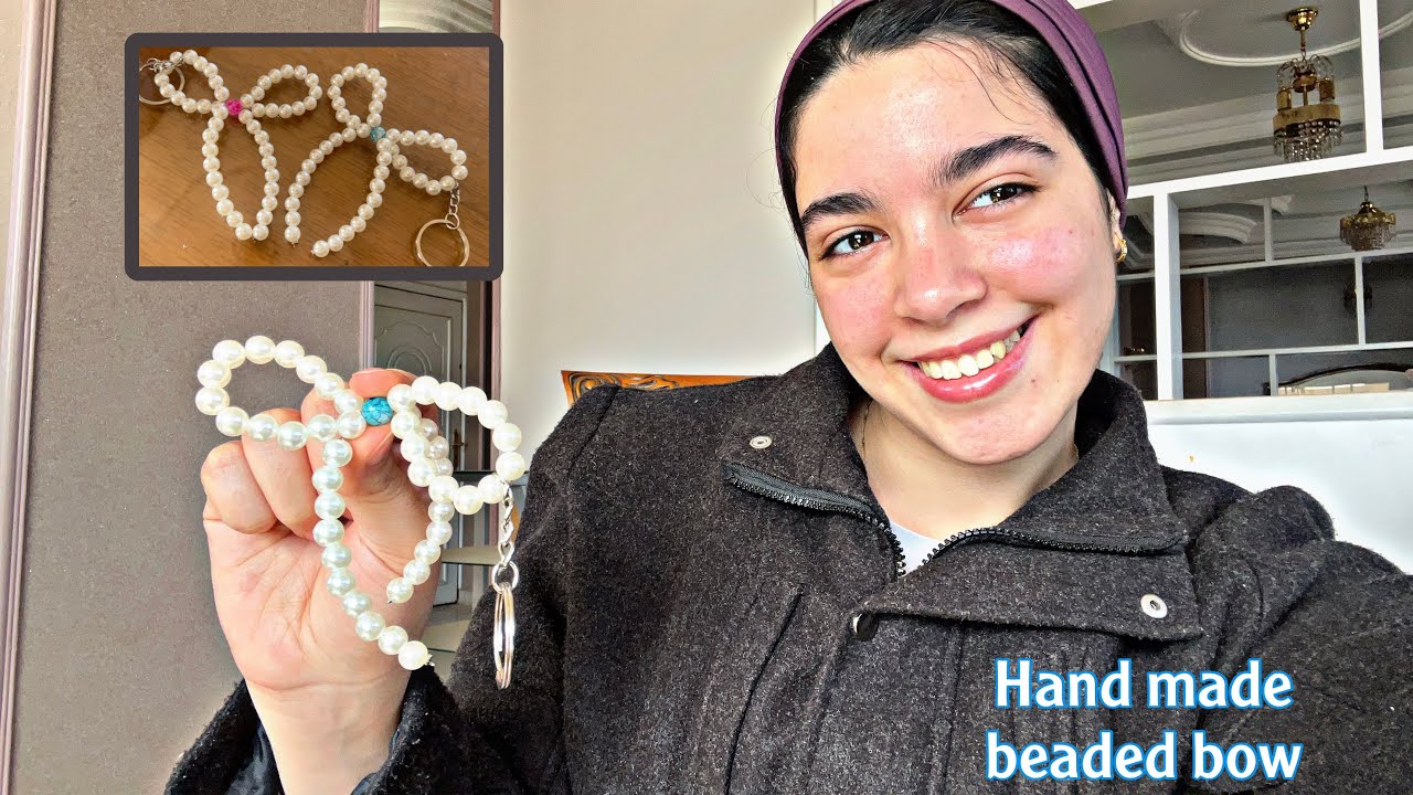 طريقة عمل فيونكة خرز خطوة بخطوه || How to Make a Beaded Bow | Easy DIY 🎀✨
